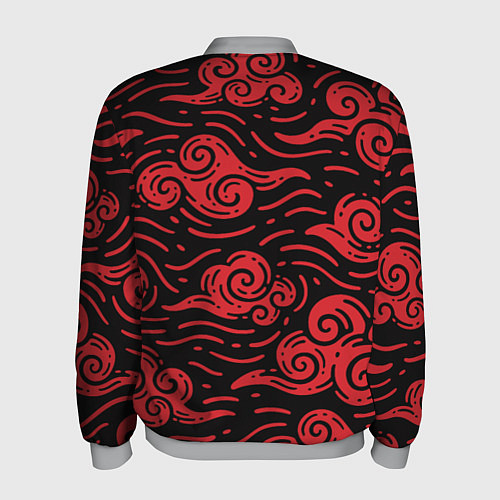 Мужской бомбер Японский орнамент - красные облака / 3D-Меланж – фото 2