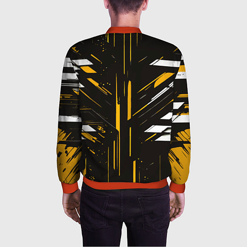 Мужской бомбер Жёлто-белые полосы и точки на чёрном фоне / 3D-Красный – фото 4