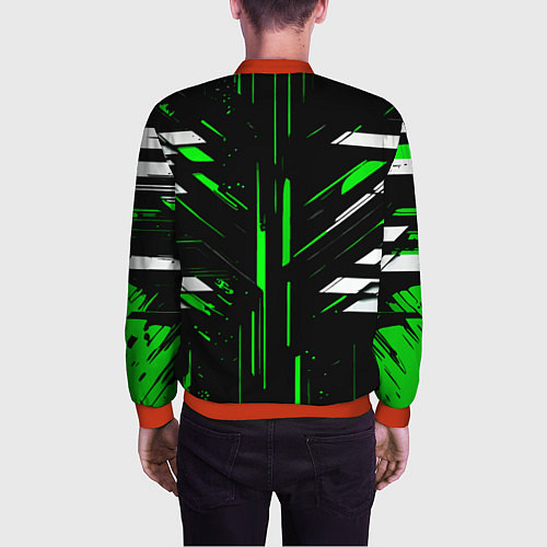 Мужской бомбер Зелёно-белые полосы и точки на чёрном фоне / 3D-Красный – фото 4