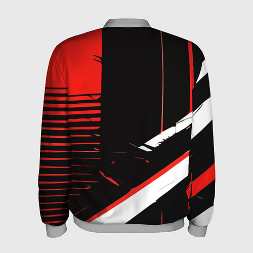 Мужской бомбер Красно белые полосы на чёрном фоне / 3D-Меланж – фото 2