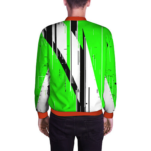 Мужской бомбер Black and white vertical stripes on a green backgr / 3D-Красный – фото 4