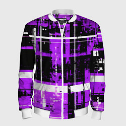 Мужской бомбер Фиолетово-белый гранж на чёрном фоне