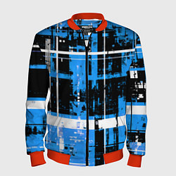 Мужской бомбер Сине-белый гранж на чёрном фоне