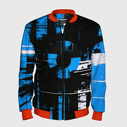 Бомбер мужской Сине-белый гранж на чёрном фоне, цвет: 3D-красный