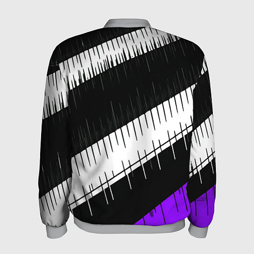 Мужской бомбер Диагональные чёрно-белые полосы на фиолетовом фоне / 3D-Меланж – фото 2