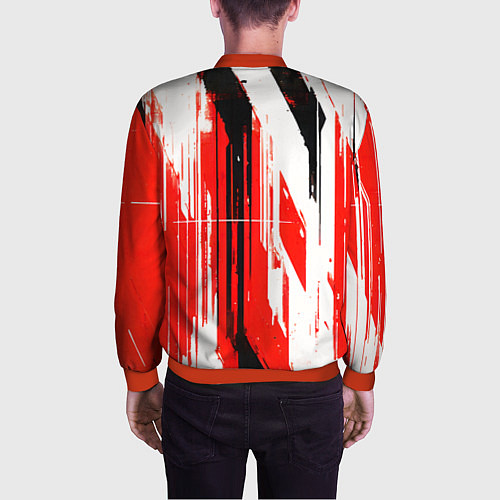 Мужской бомбер Вертикальные чёрно-белые линии на красном фоне / 3D-Красный – фото 4