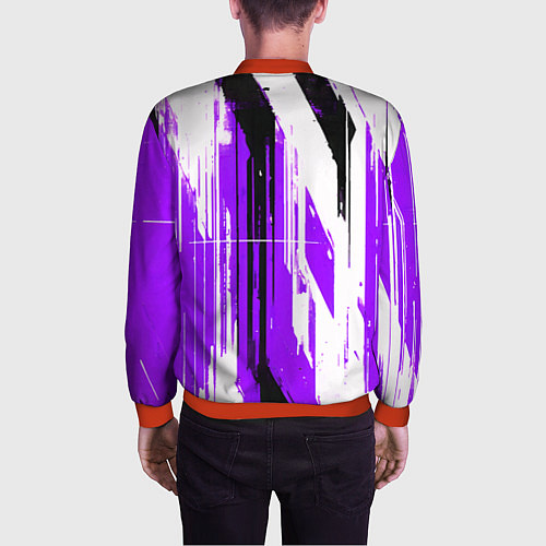 Мужской бомбер Вертикальные чёрно-белые линии на фиолетовом фоне / 3D-Красный – фото 4