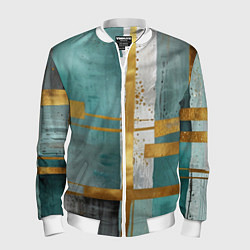 Бомбер мужской Узоры акварелью бирюзового и золотого цвета, цвет: 3D-белый