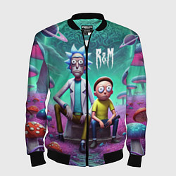 Бомбер мужской Рик и Морту на сказочной грибной планете - нейроар, цвет: 3D-черный