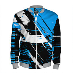 Бомбер мужской Diagonal black and white stripes on a blue backgro, цвет: 3D-меланж