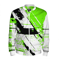 Бомбер мужской Diagonal black and green stripes on a white backgr, цвет: 3D-белый