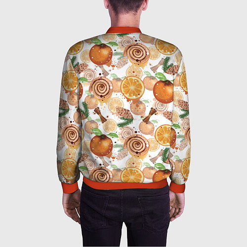 Мужской бомбер Апельсины, корица, булочки с корицей на светлом фо / 3D-Красный – фото 4