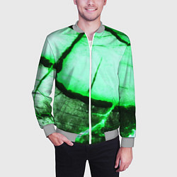 Бомбер мужской Трещины на абстрактном зелёном фоне, цвет: 3D-меланж — фото 2