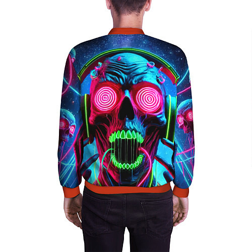 Мужской бомбер Metallica - neon skull with headphones / 3D-Красный – фото 4