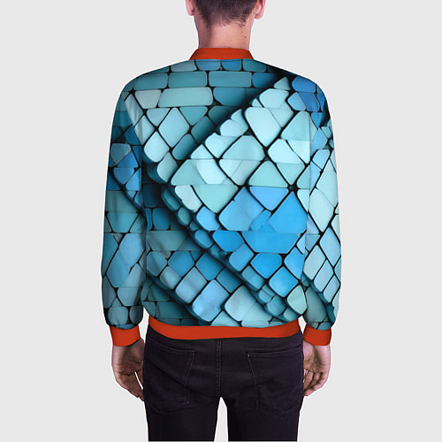 Мужской бомбер Синие рельефные плитки / 3D-Красный – фото 4