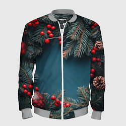 Бомбер мужской Новогодний фон и рябина, цвет: 3D-меланж