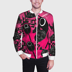 Бомбер мужской Игра в кальмара маска распорядителя и стражи, цвет: 3D-белый — фото 2