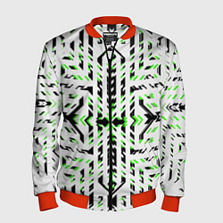 Мужской бомбер Чёрно-зелёный диагональные полосы на белом фоне