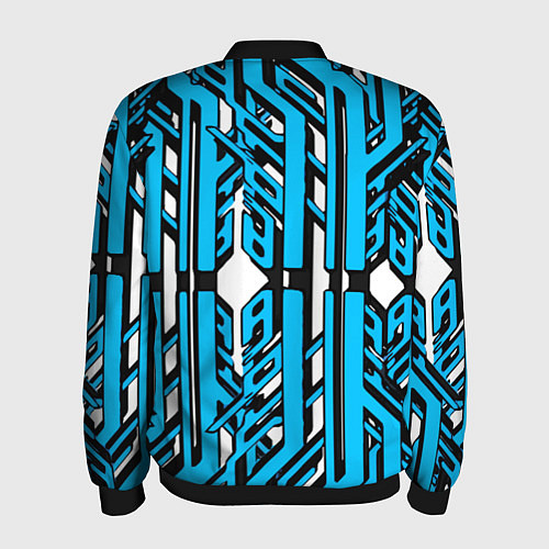 Мужской бомбер Чёрно-синие техно полосы на белом фоне / 3D-Черный – фото 2