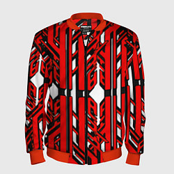 Бомбер мужской Чёрно-красные техно полосы на белом фоне, цвет: 3D-красный