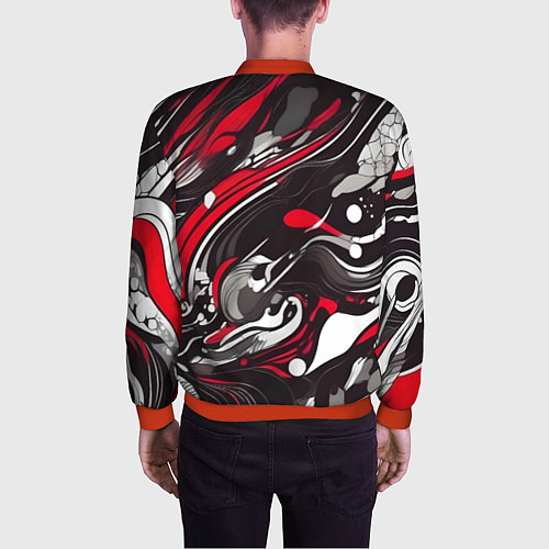 Мужской бомбер Красно-белые волны / 3D-Красный – фото 4