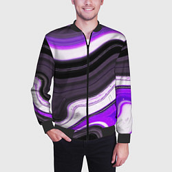 Бомбер мужской Волнистые горизонтальные чёрно-фиолетовые полосы н, цвет: 3D-черный — фото 2