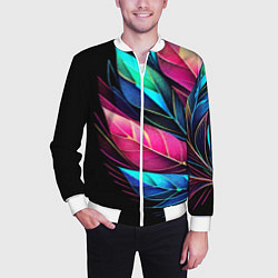 Бомбер мужской Букет из цветных перьев - неон, цвет: 3D-белый — фото 2