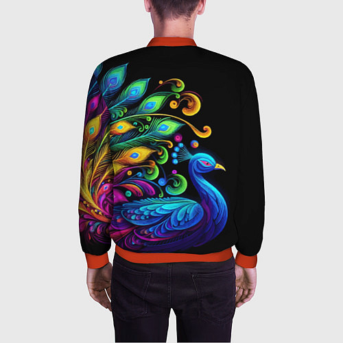 Мужской бомбер Neon peacock - art / 3D-Красный – фото 4