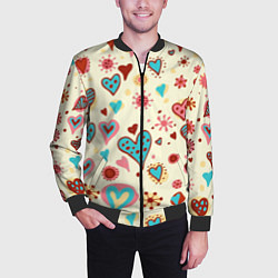 Бомбер мужской Цветные сердечки, цвет: 3D-черный — фото 2