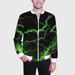 Бомбер мужской Зеленая молния разлома, цвет: 3D-белый — фото 2