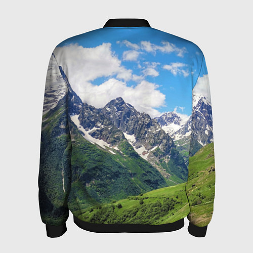 Мужской бомбер Домбай - горный пейзаж на Северном Кавказе / 3D-Черный – фото 2