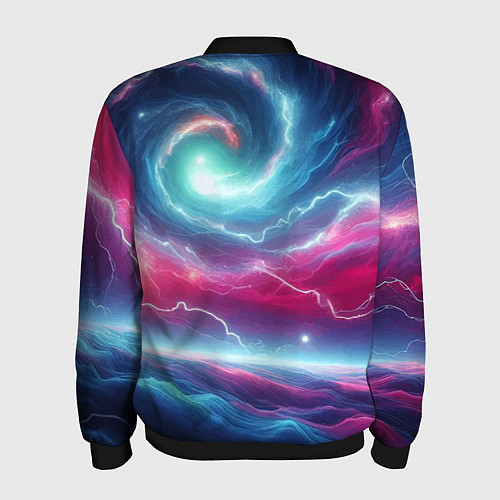 Мужской бомбер Spiral neon galaxy - ai art fantasy / 3D-Черный – фото 2