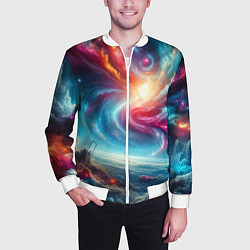 Бомбер мужской Fantastic neon space landscape - ai art fantasy, цвет: 3D-белый — фото 2