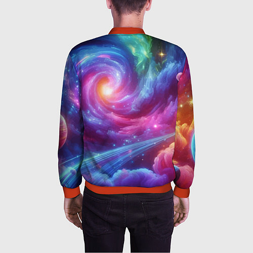 Мужской бомбер Neon space fantasy / 3D-Красный – фото 4