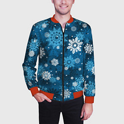 Бомбер мужской Снежинки белые и голубые, цвет: 3D-красный — фото 2
