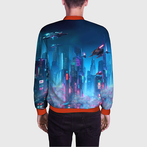 Мужской бомбер Mass Effect - neon glow fantastic / 3D-Красный – фото 4