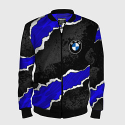 Бомбер мужской BMW - синие разрывы, цвет: 3D-черный