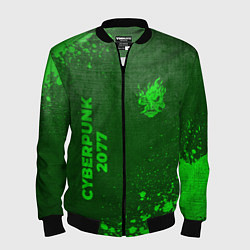 Мужской бомбер Cyberpunk 2077 - green gradient вертикально