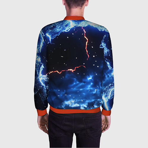Мужской бомбер Звезды и молнии в разломе плит / 3D-Красный – фото 4