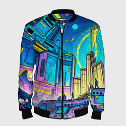 Бомбер мужской Космический город, цвет: 3D-черный