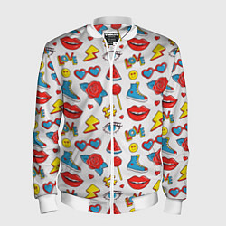 Мужской бомбер Паттерн с яркими молодежными стикерами