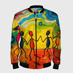 Бомбер мужской Дружба человечков, цвет: 3D-черный