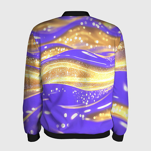 Мужской бомбер Фиолетово-золотая жидкая текстура / 3D-Черный – фото 2