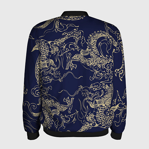 Мужской бомбер Золотые драконы на синем / 3D-Черный – фото 2