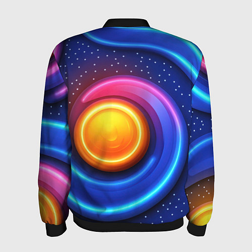 Мужской бомбер Оранжевый круг и голубые линии текстура / 3D-Черный – фото 2