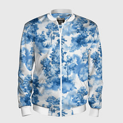 Бомбер мужской Абстрактные деревья и облака- лесной паттерн аквар, цвет: 3D-белый