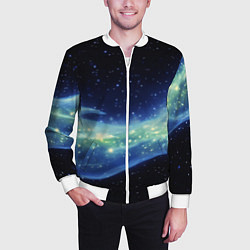 Бомбер мужской Синяя волна с зеленым оттенком на черном, цвет: 3D-белый — фото 2