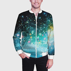 Бомбер мужской Бирюзовые блестки фон, цвет: 3D-белый — фото 2