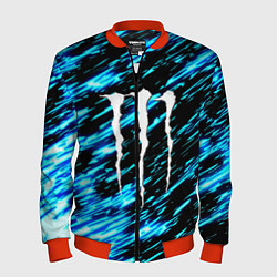 Бомбер мужской Monster energy штрихи голубых неоновых красок, цвет: 3D-красный