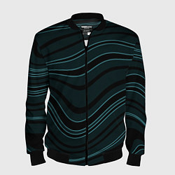 Бомбер мужской Тёмный синий волнистые полосы, цвет: 3D-черный